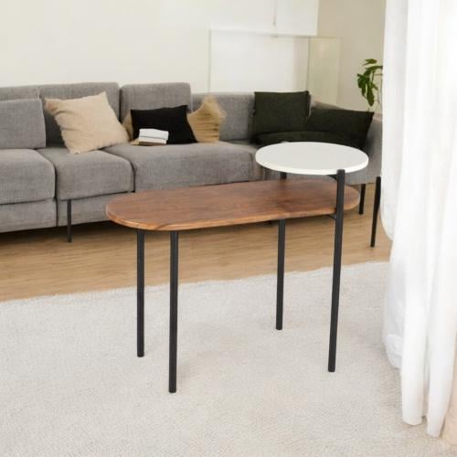 طاولة جانبية خشب وحديد أبيض وبني 70x30x56 سم