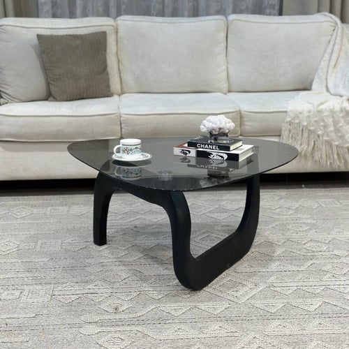 طاولة ضيافة متداخلة سطح زجاج أسود شفاف