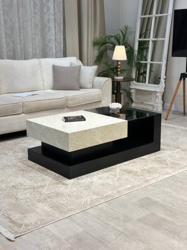 طقم طاولات 7 قطع بديل رخام وزجاج بأعمدة جانبية