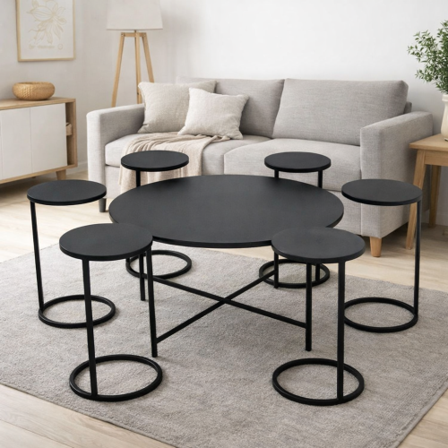 طقم طاولات ضيافة دائري مع 6 طاولات خدمة