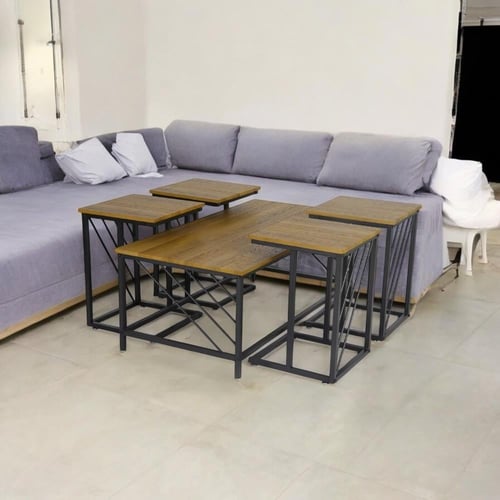 طقم طاولات ضيافة 5 قطع لون خشبي