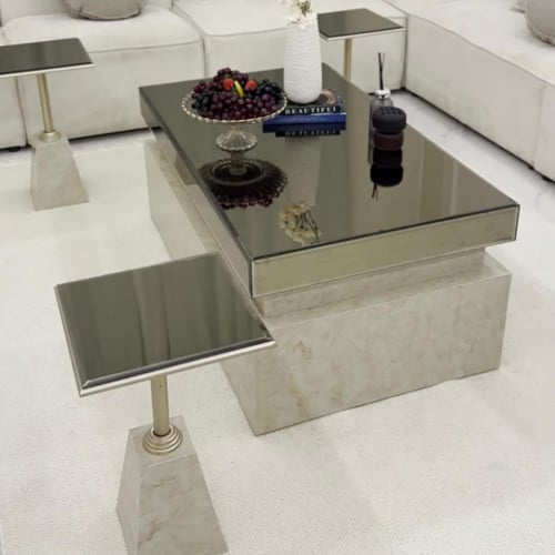 طقم طاولة ضيافة مع 4 خدمة بديل رخام