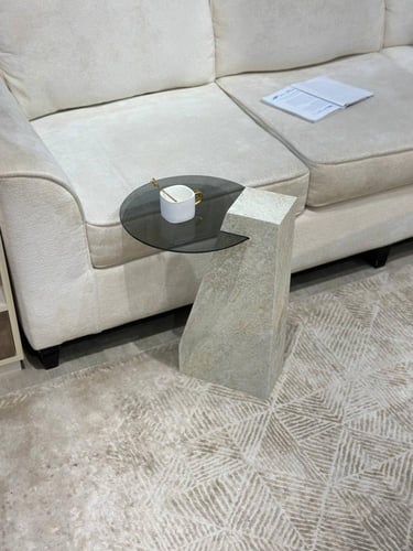 طقم طاولات 7 قطع بديل رخام وزجاج بأعمدة جانبية