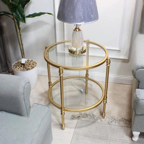 طقم طاولات ضيافة 5 قطع زجاج شفاف وهيكل ذهبي دورين