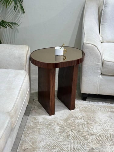 طقم طاولات ضيافة 7 قطع خشب بني داكن بيضاوي بسطح مر...