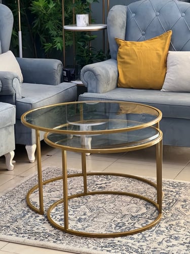 طقم طاولتين ذهبي سطح زجاج