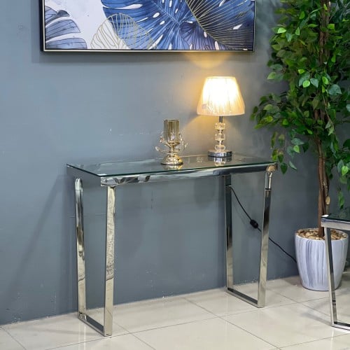 كنسول - مدخل فضي أستيل سطح زجاج مقاس صغير