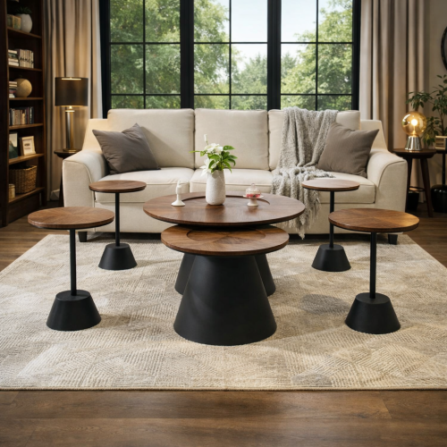 طقم طاولات متداخلة أنيق مع 4 طاولات خدمة – تصميم ع...