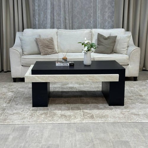 طاولة ضيافة خشب سنديان وبديل رخام أسود 130x70x50 س...