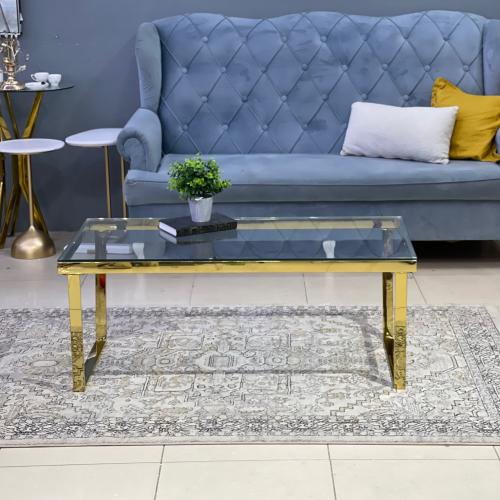 طاولة ضيافة زجاج وقواعد استيل ذهبي 120x60x49 سم