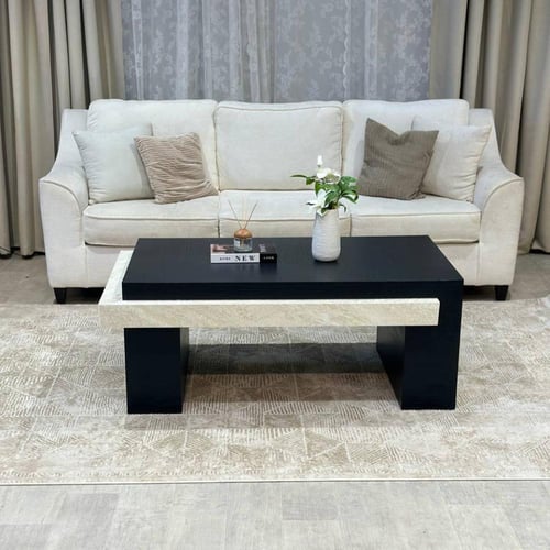 طاولة ضيافة خشب سنديان وبديل رخام أسود 130x70x50 س...