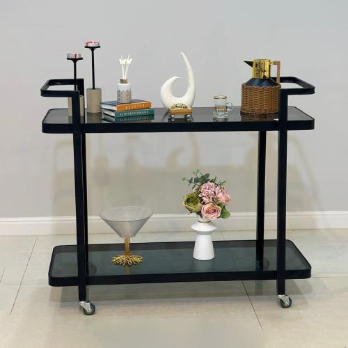 عربية تقديم بلون أسود وبسطح زجاجي أسود TL