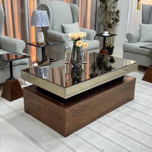 طقم طاولة ضيافة مع 4 خدمة لون بني موديل عصري