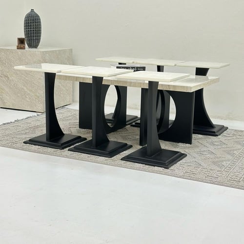 طقم طاولات ضيافة 7 قطع بديل رخام وقاعدة خشب أسود م...