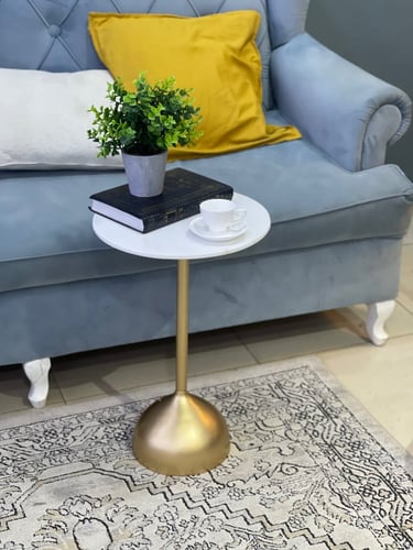 طاولة خدمة رخام سطح ابيض مع ذهبي