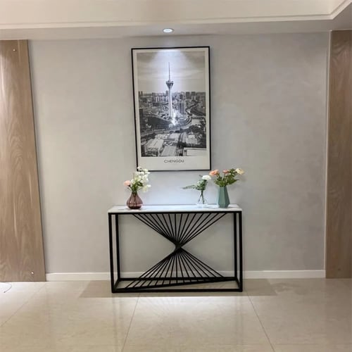 كنسول - مدخل اسود حديد سطح خشب شكل رخام TL