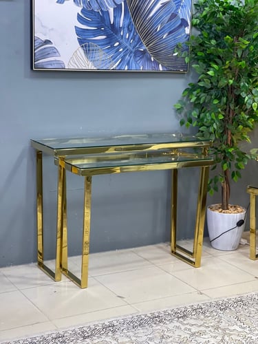 كنسول - مدخل ذهبي أستيل سطح زجاج مقاس صغير