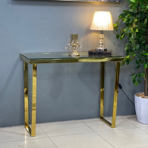 كنسول - مدخل ذهبي أستيل سطح زجاج مقاس صغير