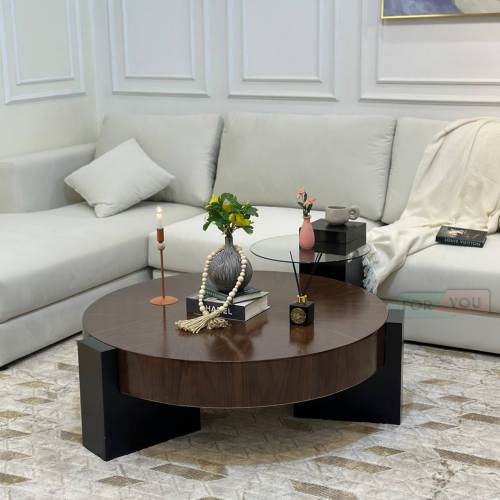 طاولة قهوة مستديرة مع طاولة جانبيه