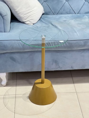 طاولة خدمة ذهبي دائري زجاج شفاف