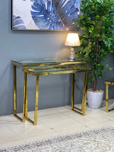 كنسول - مدخل ذهبي أستيل سطح زجاج مقاس صغير