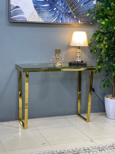 كنسول - مدخل ذهبي أستيل سطح زجاج مقاس صغير