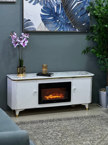 دفاية ديكور مع طاولة بلازما لون ابيض