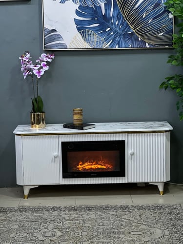 دفاية ديكور مع طاولة بلازما لون ابيض