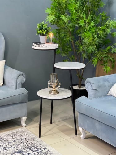 طاولة جانبية حديد سطح خشب شكل رخام 40x36x104 سم