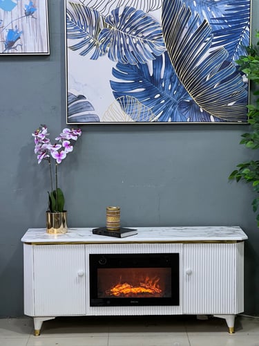 دفاية ديكور مع طاولة بلازما لون ابيض