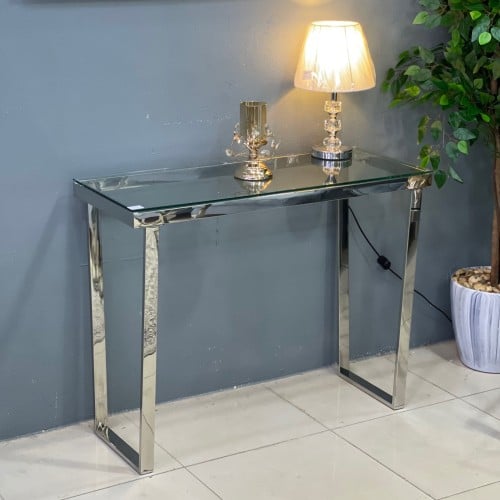 كنسول - مدخل فضي أستيل سطح زجاج مقاس كبير