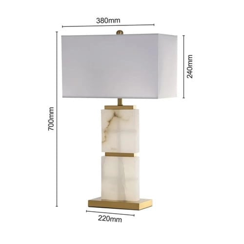 مصباح طاولة طربوش قماش ابيض قاعدة رخام لمبة ليد E2...