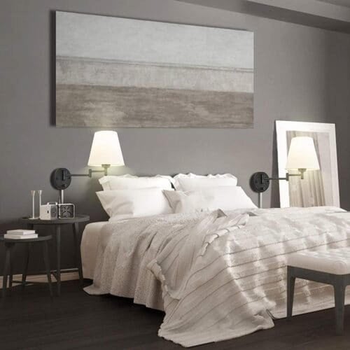 اضاءة جدارية بذراع متأرجح لون اسود طربوش قماش-اضاء...