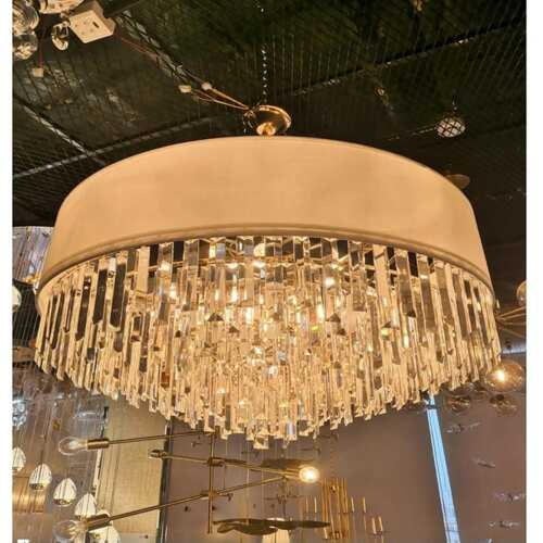 نجف سقف مودرن ذهبي مع كريستال شفاف