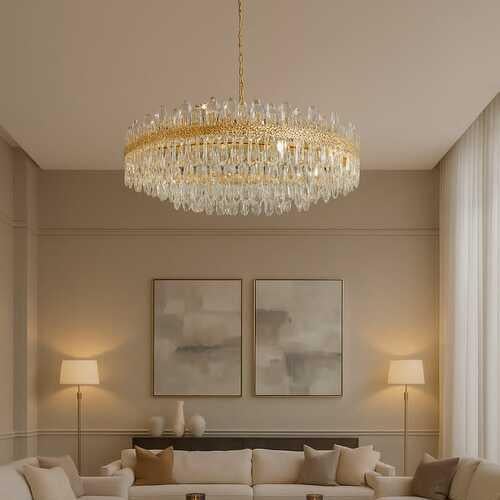 ثريا سقفية كريستال ذهبية-باحجام مختلفة-اضاءة ليد