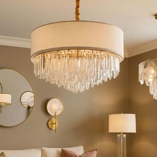 نجف سقف مودرن ذهبي مع كريستال شفاف