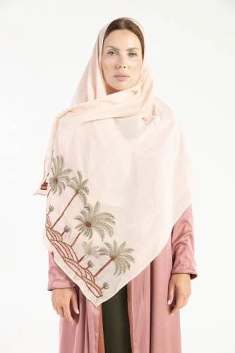 Velvet and silk double face abaya with embroidered scarf