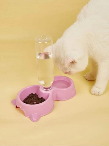 وعاء حيوانات اليفة شرب وطعام وردي