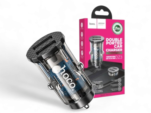 شاحن سيارة من Hoco Dz3 بمنفذ USB مزدوج و شفاف بالل...