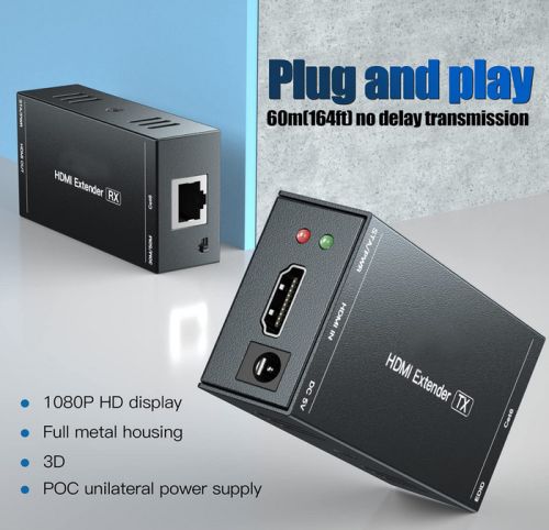 موسع HDMI بمسافة (60 متر) عبر كيبل كات 5e/6 أحادي،...