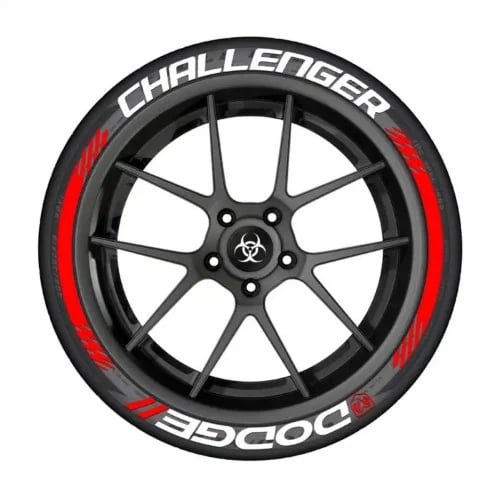 A set of tire stickers with the Challenger logo