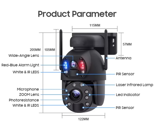 كاميرا زوم 12x طاقة شمسية ثنائية العدسة
