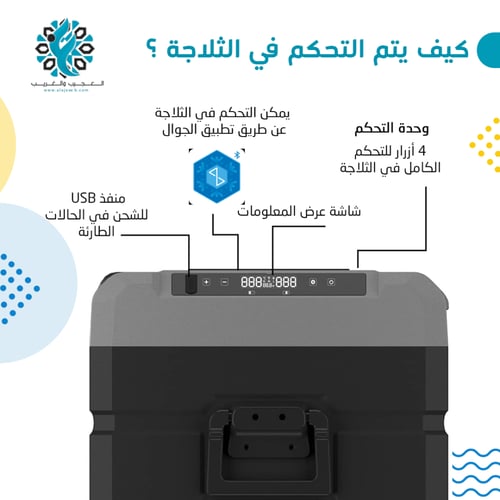ثلاجة سيارة مع محول وبطارية 50 لتر