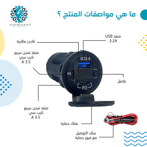 ترهيمة دائرية منافذ USB ومنفذيت تايب سي و قارئ بطا...