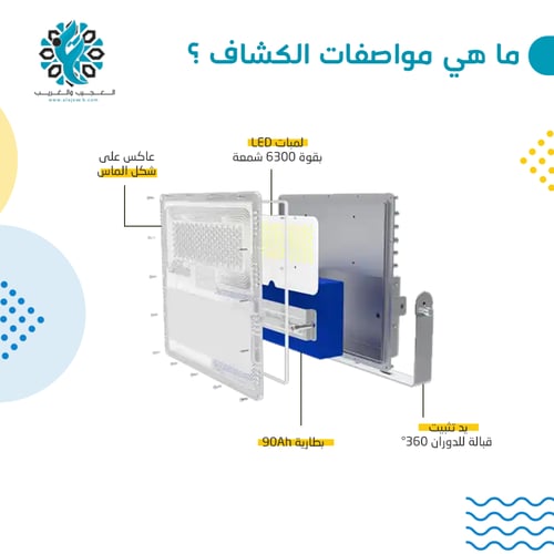 كشاف 6300 شمعة مع لوح منفصل الطاقة الشمسية