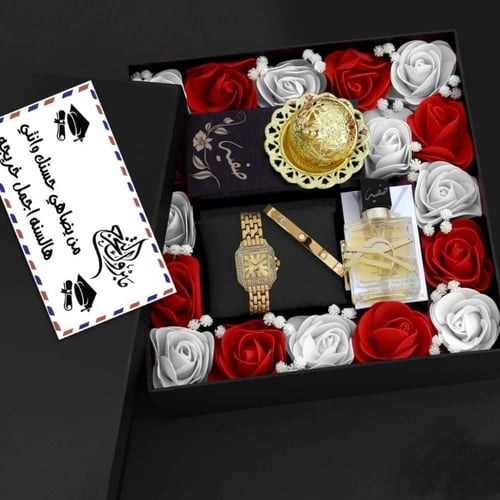 بوكس هدية نسائية ساعه مع عطر وسواره ومبخره بتغليف...