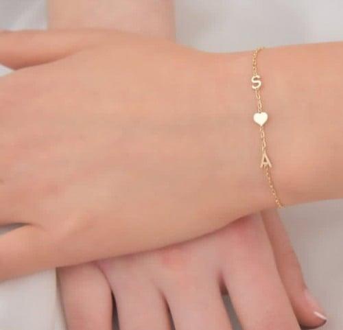 اساوره حرفك وحرف من تحب مطلي ذهب