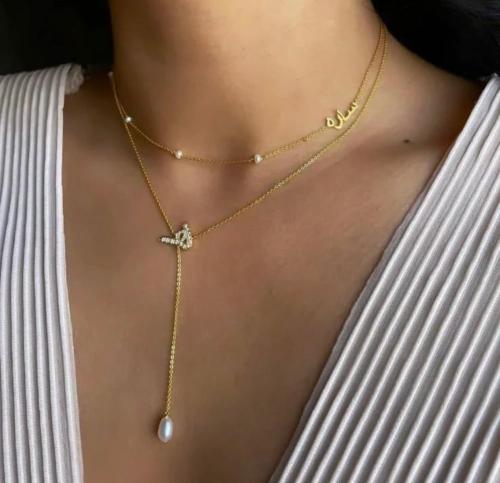 قلادة رقبة بتصميم الاسم مع حرف