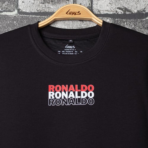 تيشيرت أوفر سايز أسود بتصميم كريستيانو رونالدو CR7