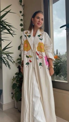 عباية لنن وردة صفرا S-50